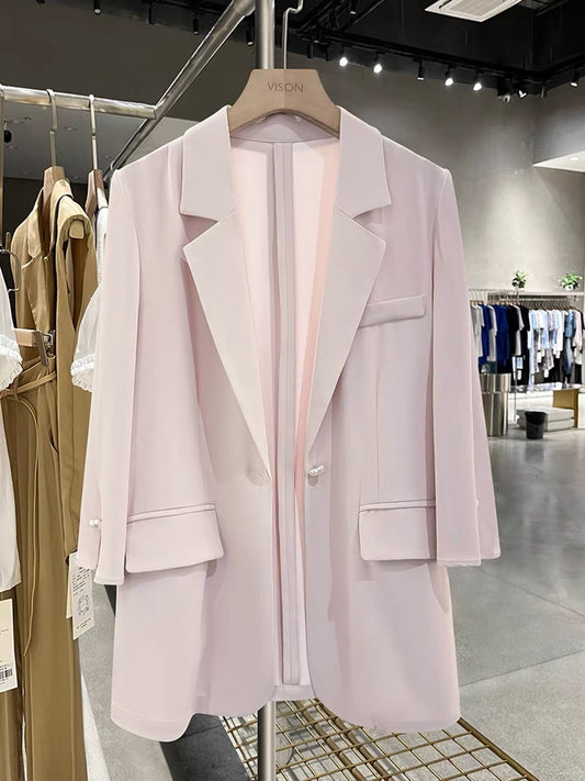 Light pink gentle high-end super good-looking suit jacket women's summer thin 2025 new Internet celebrity goddess style suit