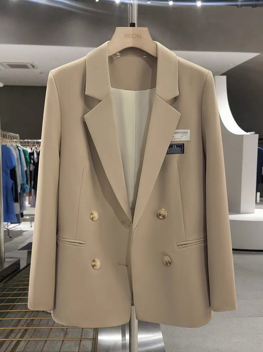 Khaki British college style suit jacket for women 2025 new spring and autumn chic slim commuter professional suit