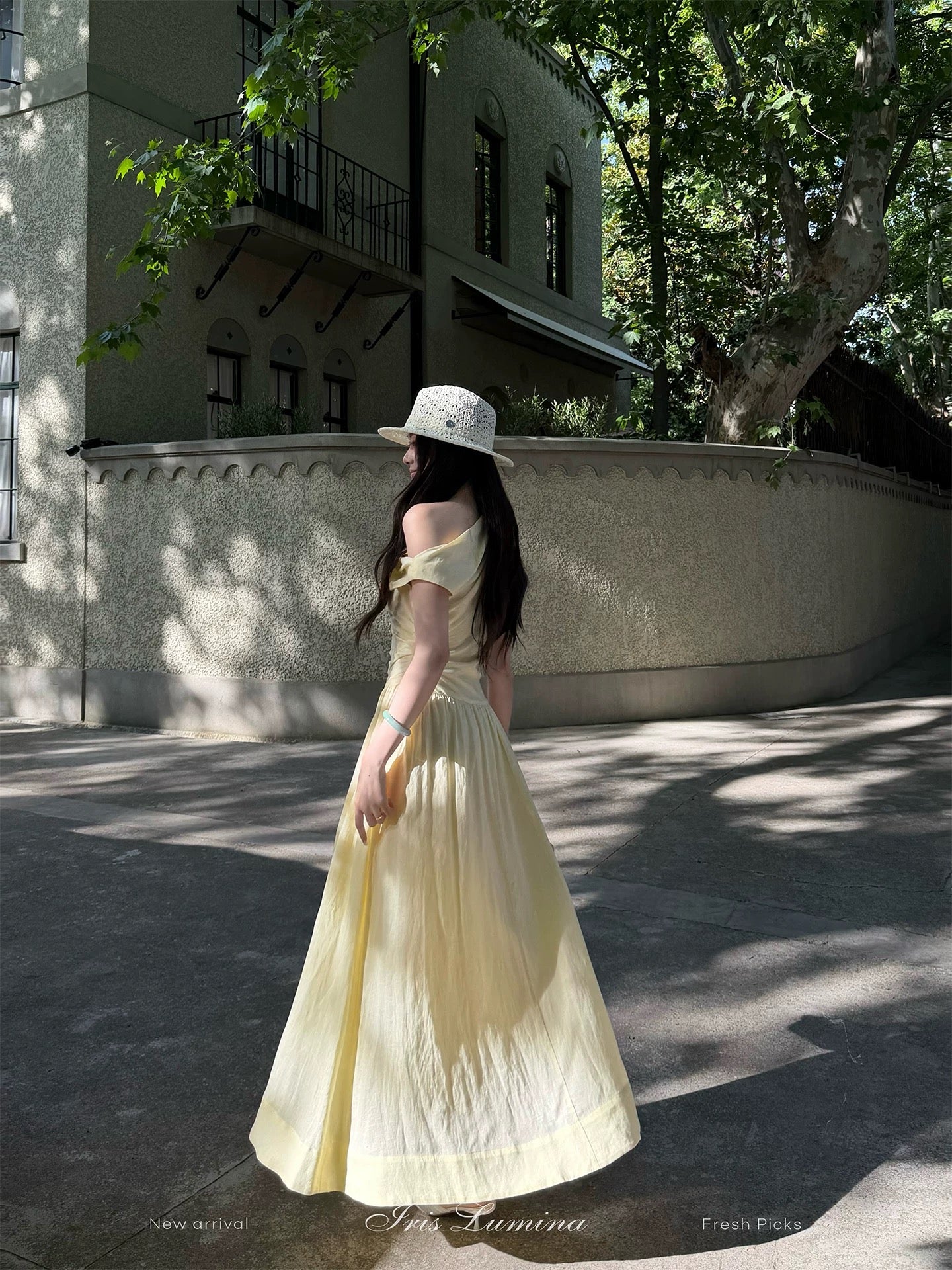 Iris Lumina Shuyao [Milan Buyer] One-shoulder dress, elegant and sophisticated Tencel linen maxi dress for summer.