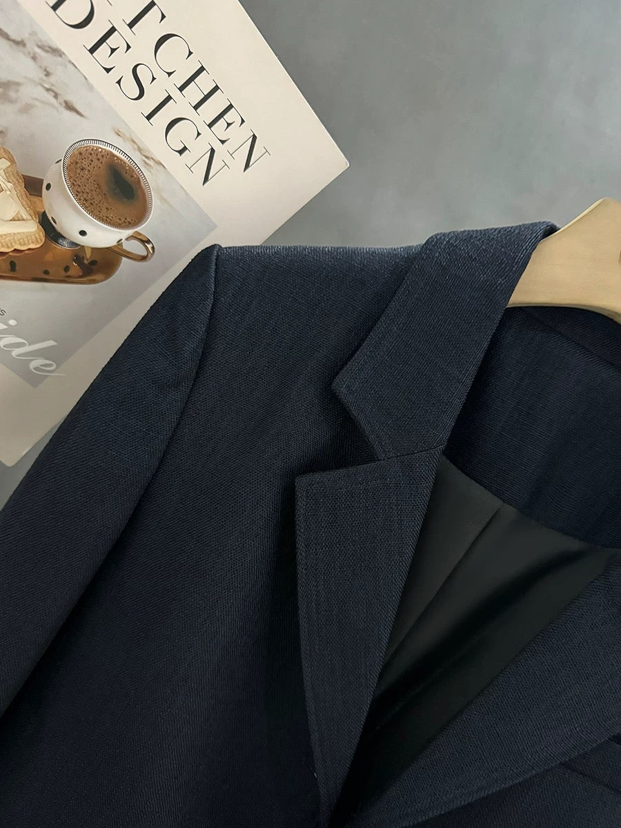 Navy blue street-blasting college style suit jacket for women 2025 new spring and autumn French lady slim suit