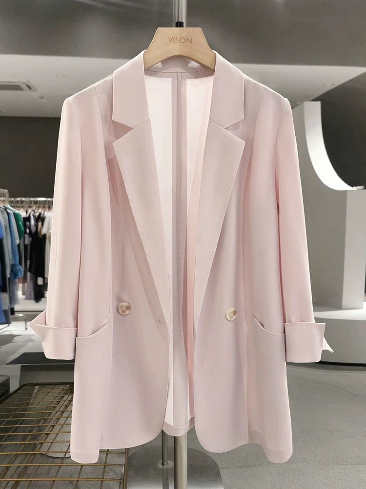 Pink loose lazy style thin suit jacket women 2025 new summer sweet age-reducing super good-looking small suit