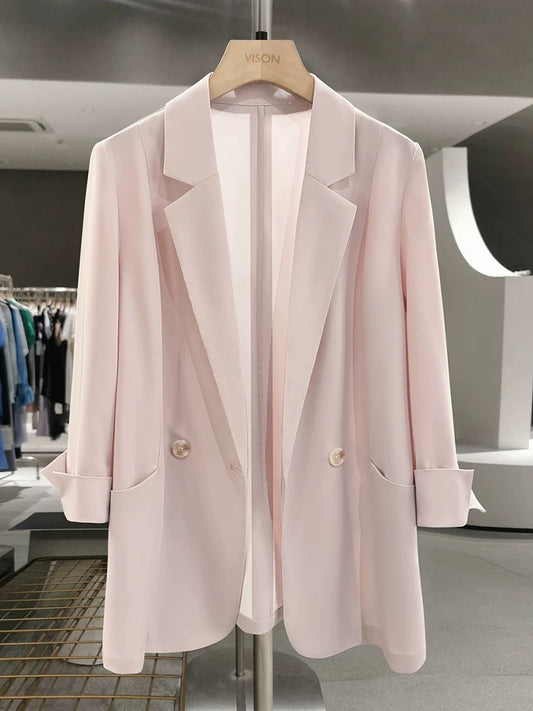 Pink loose lazy style thin suit jacket women 2025 new summer sweet age-reducing super good-looking small suit