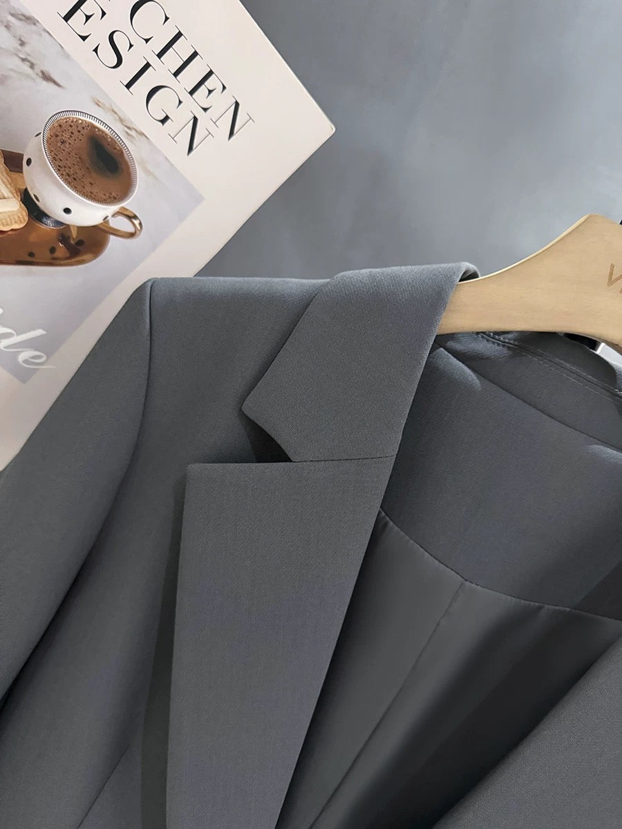Gray retro professional suit jacket for women 2025 new spring and autumn cuffs Chinese style printing Internet celebrity hot-selling suit