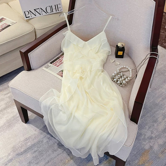 YLSZ customization ~ high-end suspender jumpsuit style French high-end ruffled tea break to show slim temperament, long qun and special trend