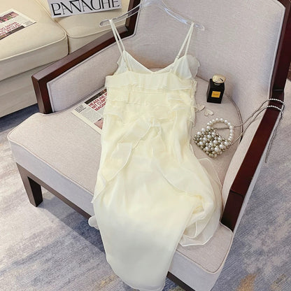 YLSZ customization ~ high-end suspender jumpsuit style French high-end ruffled tea break to show slim temperament, long qun and special trend