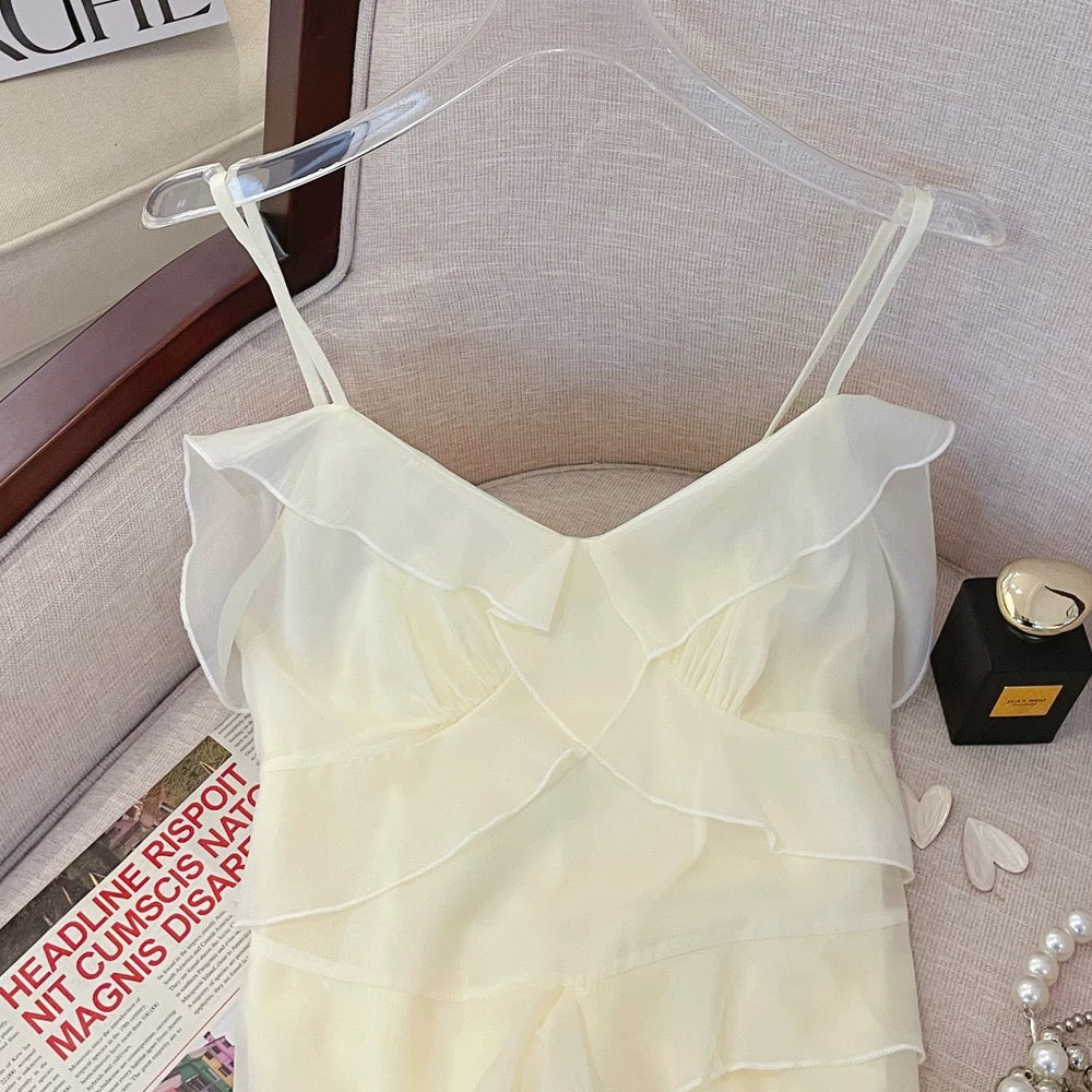 YLSZ customization ~ high-end suspender jumpsuit style French high-end ruffled tea break to show slim temperament, long qun and special trend