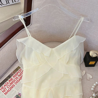 YLSZ customization ~ high-end suspender jumpsuit style French high-end ruffled tea break to show slim temperament, long qun and special trend