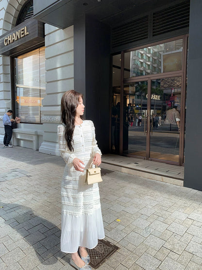 Fish Rabbit's Rabbit French White Lace Splicing Dress Women's Spring and Autumn New Design Cake Skirt