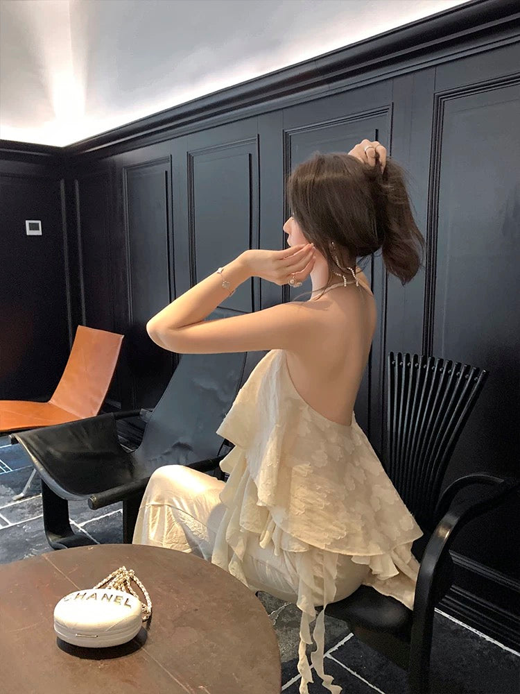 Tongse | Zhaohua suspender, an irregular halterneck top with a fairy-like feel, a holiday backless suspender vest