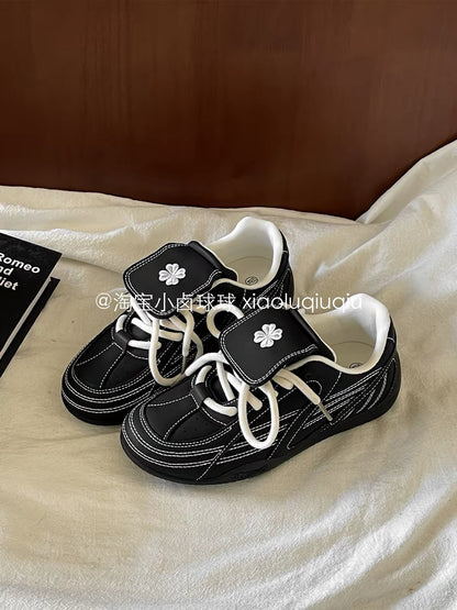 Xiao Lu Qiuqiu Women's Black German Army-Style Sneakers – Thick-Soled, Trendy, Versatile 2026 New-Season Casual Shoes
