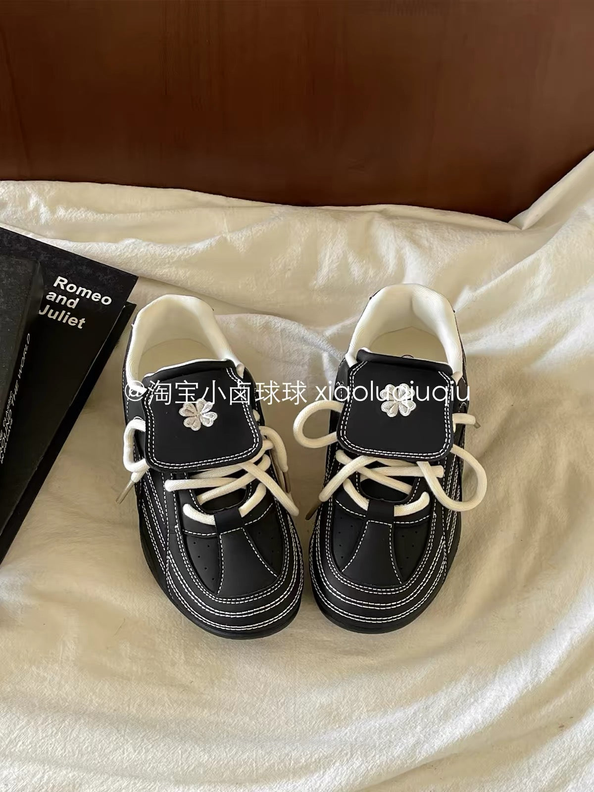 Xiao Lu Qiuqiu Women's Black German Army-Style Sneakers – Thick-Soled, Trendy, Versatile 2026 New-Season Casual Shoes