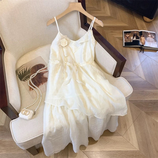 Recommended for CMSSIONM’s reserved style ~ Summer French style three-dimensional flower gentle style suspender dress for women