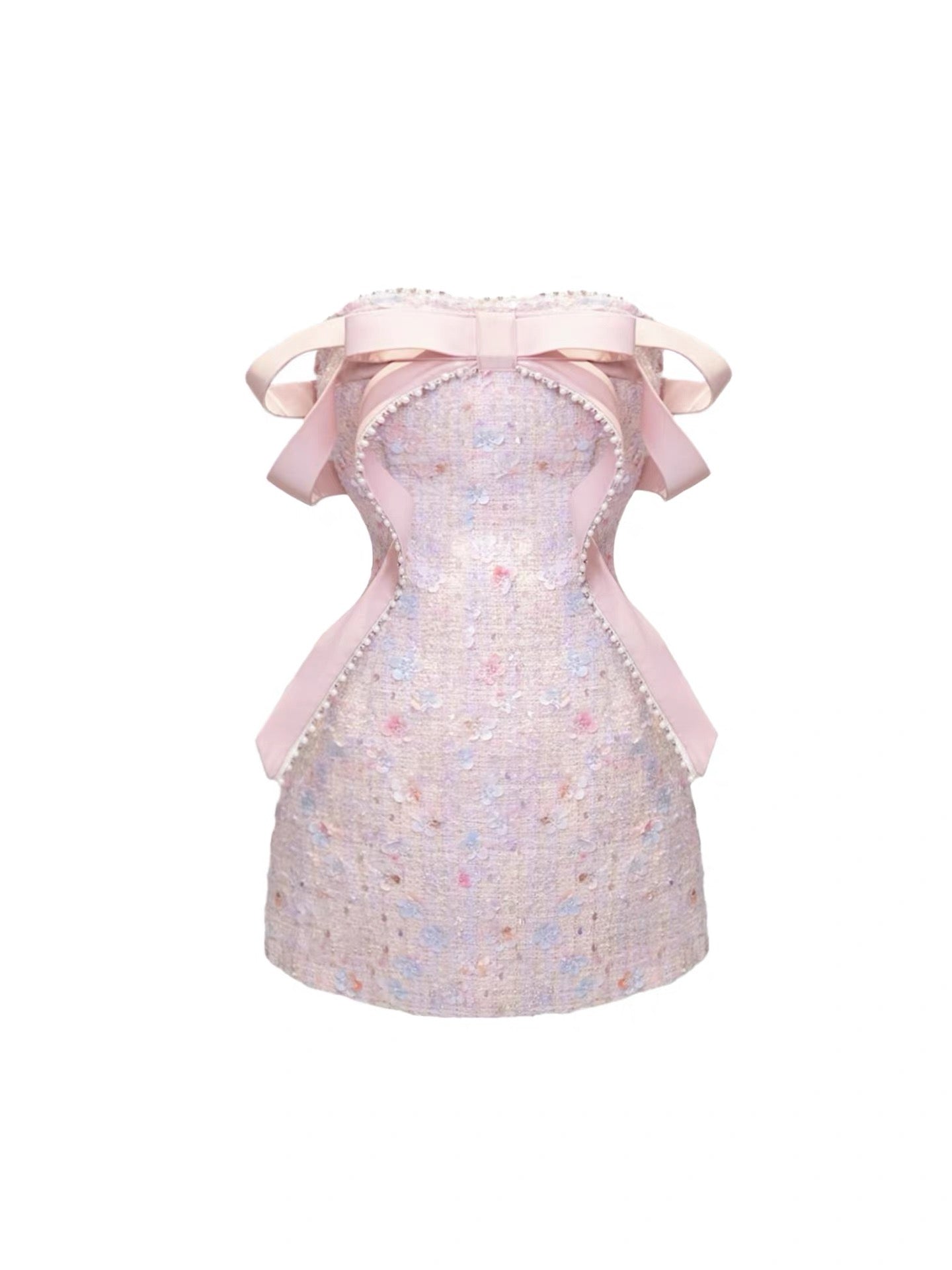 HEZA plus-size sweet bow sequined dress, elegant and sophisticated pink birthday gown.