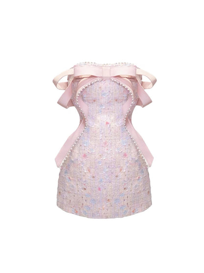 HEZA plus-size sweet bow sequined dress, elegant and sophisticated pink birthday gown.