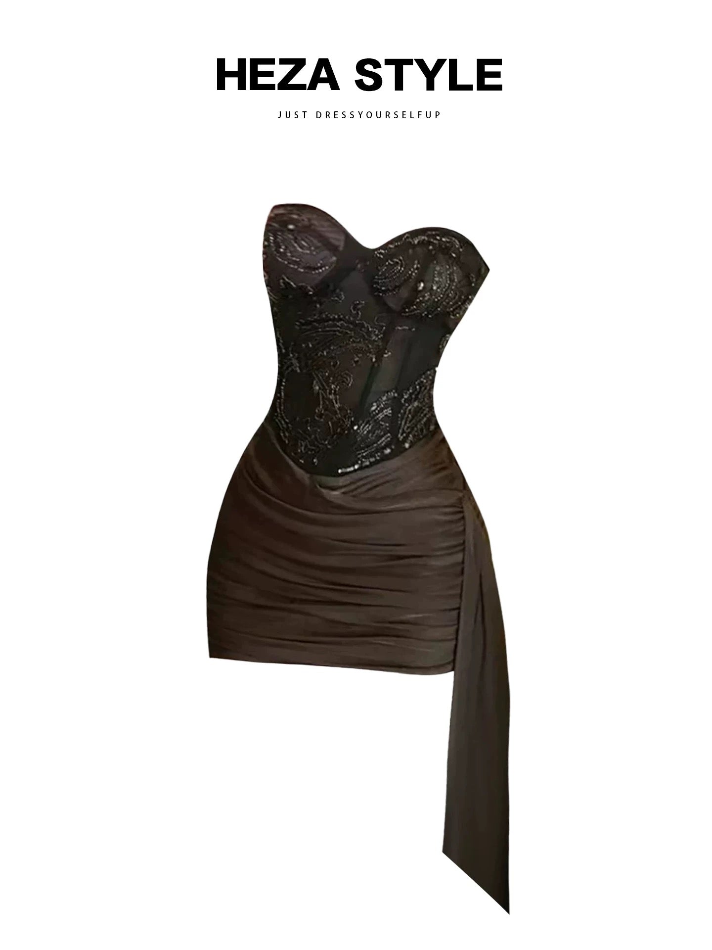 HEZA plus-size, sophisticated, heavy-duty lace fishtail strapless dress for women, summer style, elegant and slim fit, flowing ribbon dress.