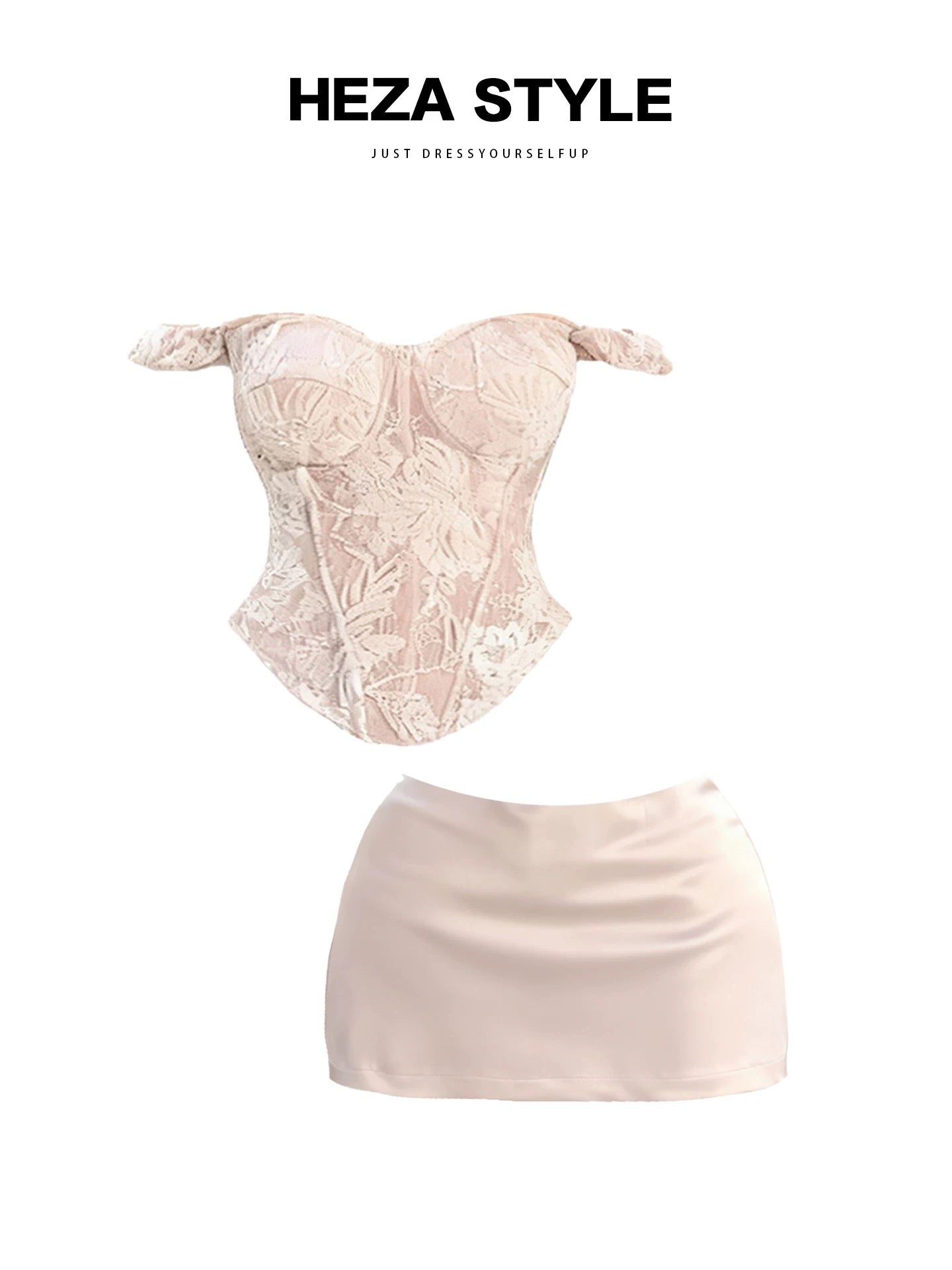 HEZA Plus Size French Heavy Lace Fishbone Bandeau Top Women's Autumn/Winter Slim Fit Elegant Bodycon Skirt Set