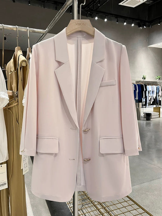 Pink sweet temperament suit jacket women thin summer 2025 new three-quarter sleeve Korean style commuter suit