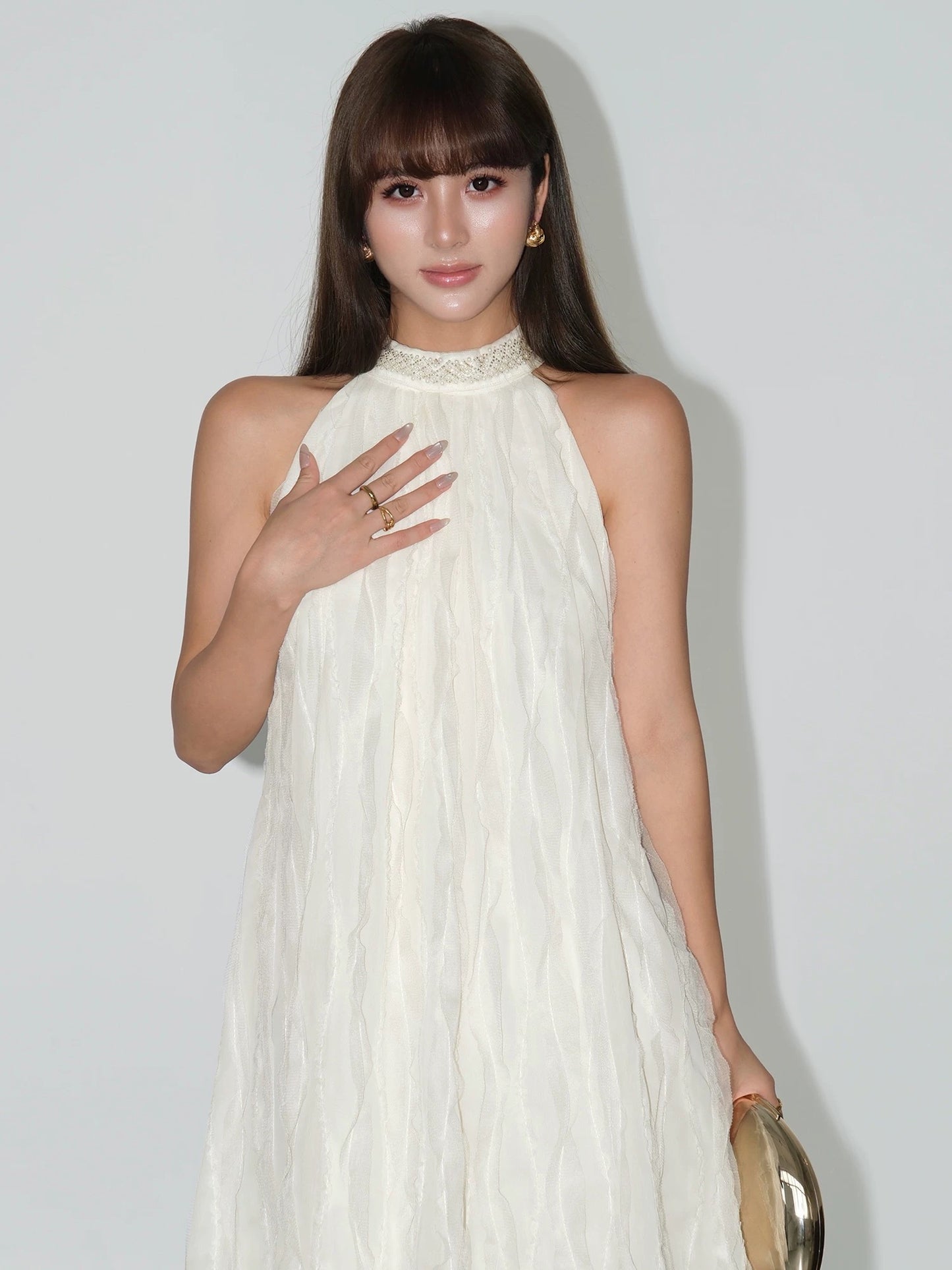 NEVA HU atmosphere ~ halter neck suspender dress female mesh fairy dress French temperament loose sleeveless short skirt