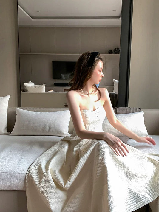 Tongse | Beloved Princess Dress Textured fabric that does not expose the breasts, large skirt, long skirt, tube top dress
