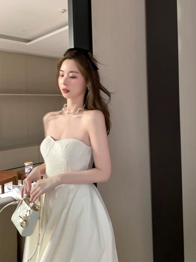 Tongse | Beloved Princess Dress Textured fabric that does not expose the breasts, large skirt, long skirt, tube top dress