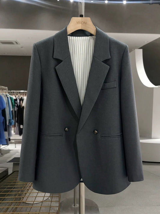 Dark gray fashionable and chic British style suit jacket for women 2025 new spring and autumn high-end fashion suit tops