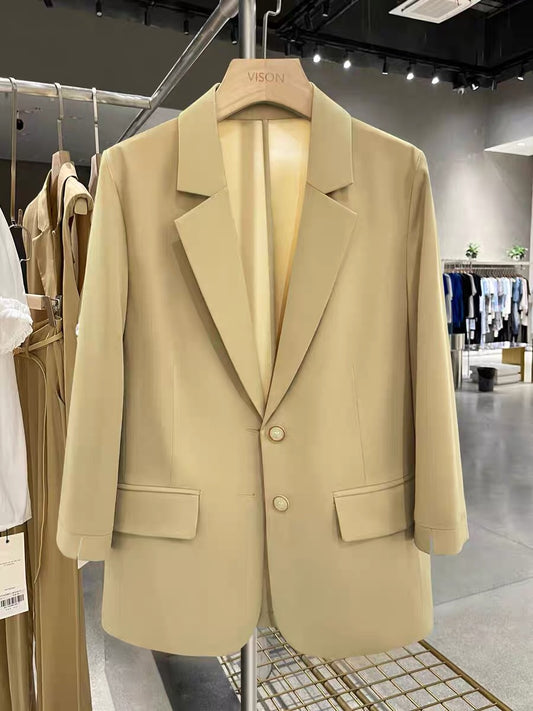 Khaki Thin Professional Suit Jacket Women 2025 Spring and Summer New Style Drape Simple Trendy Small Suit Top