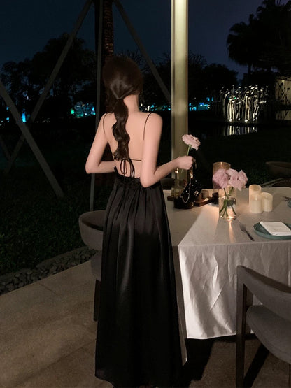 Tongse | Floating Dream Quicksand Acetate Satin Suspender Skirt Sexy Backless Dress Vacation Dress