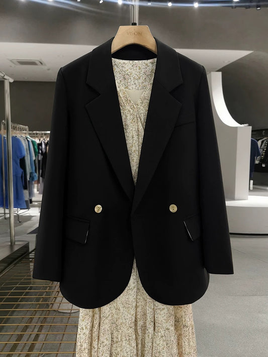Black Korean version of the college style suit jacket female 2025 new spring and autumn inner striped sister super good-looking suit