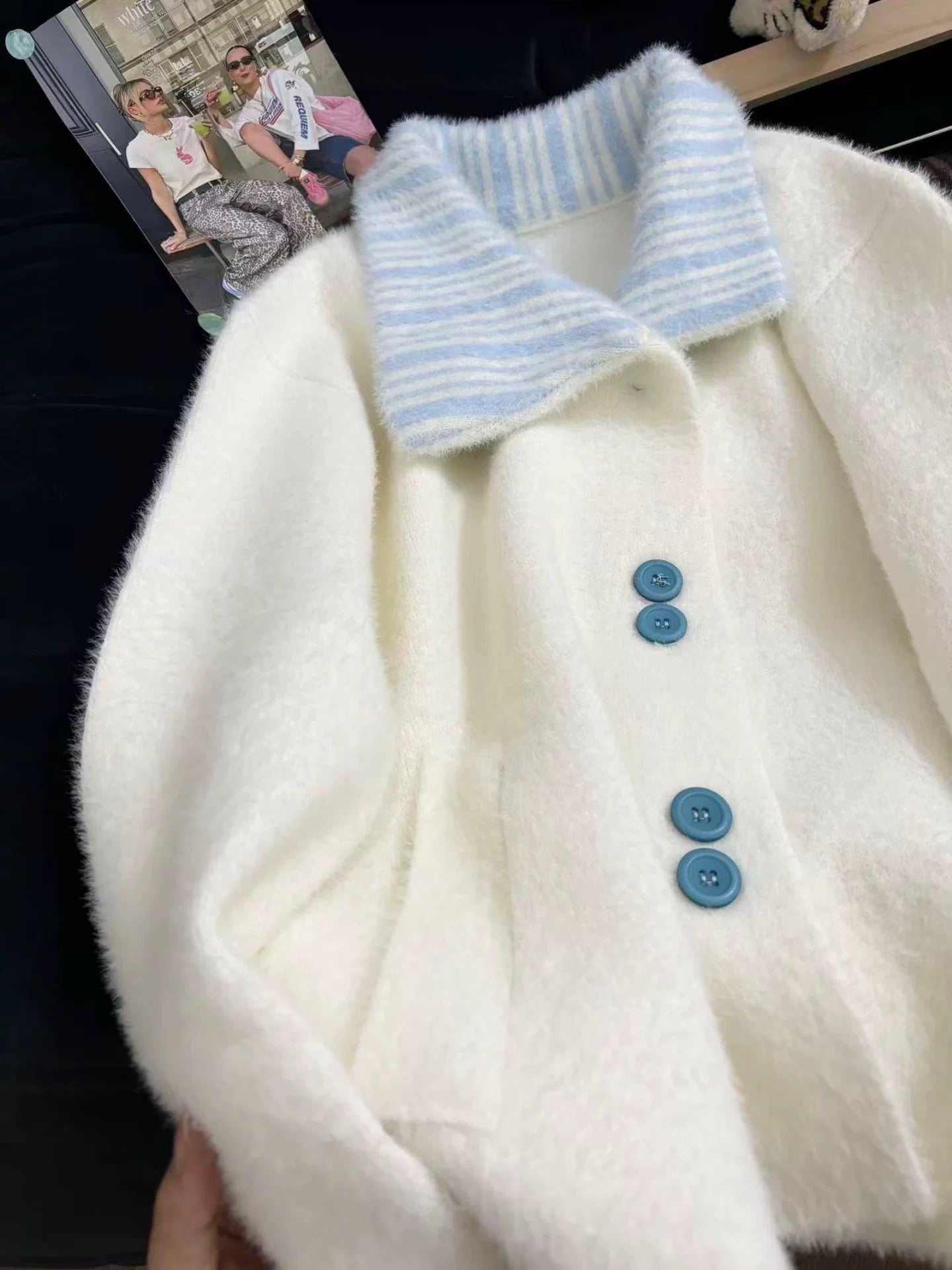 Korean style high-end mink fleece sweater cardigan for women, 2025 autumn and winter new style, patchwork design, petite size.