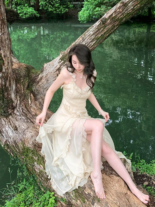 Tongse | Magnolia Fugitive Princess Ruffled Chiffon Dress Summer Fairy Vacation Suspender Dress