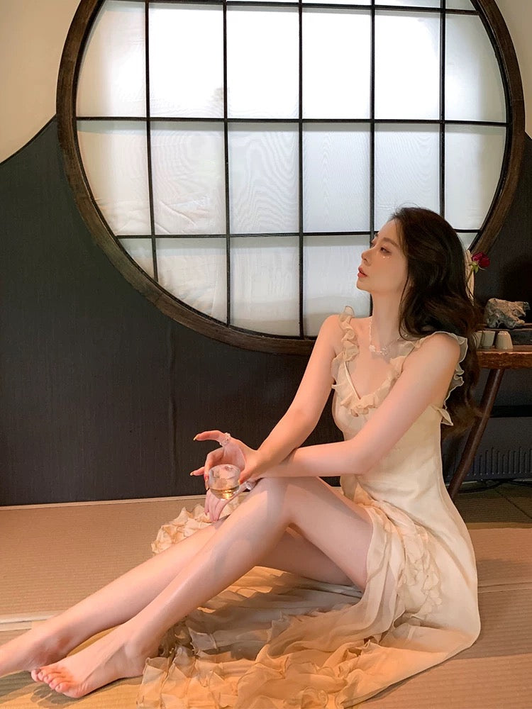 Tongse | Magnolia Fugitive Princess Ruffled Chiffon Dress Summer Fairy Vacation Suspender Dress