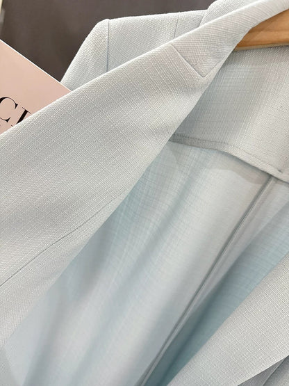 Blue Korean style small suit jacket for women summer thin straight three-quarter sleeves 2025 new commuter professional suit trend