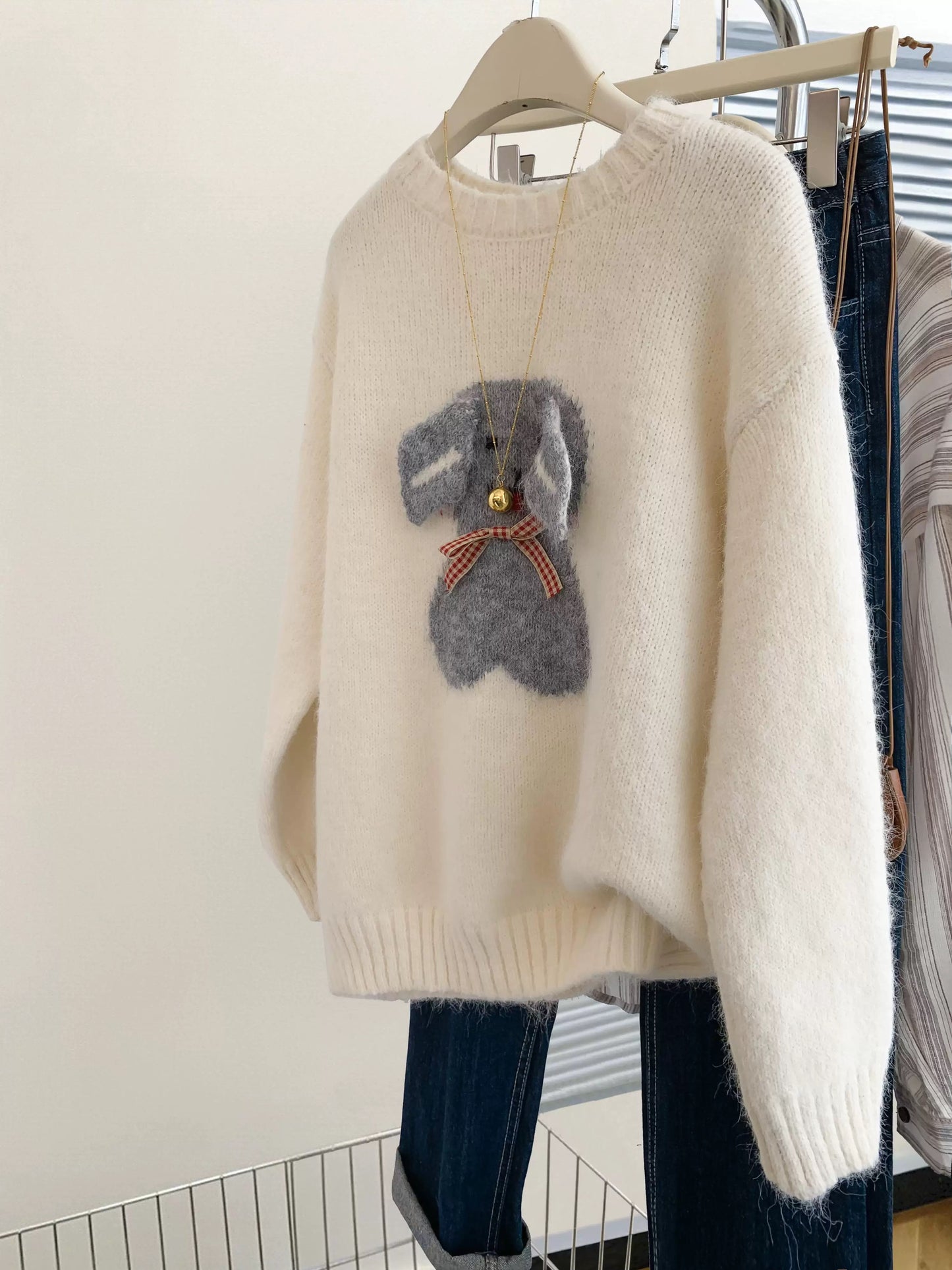 style bow-knitted sweater cardigan coat for women in early autumn straight shoulder French design short outerwear