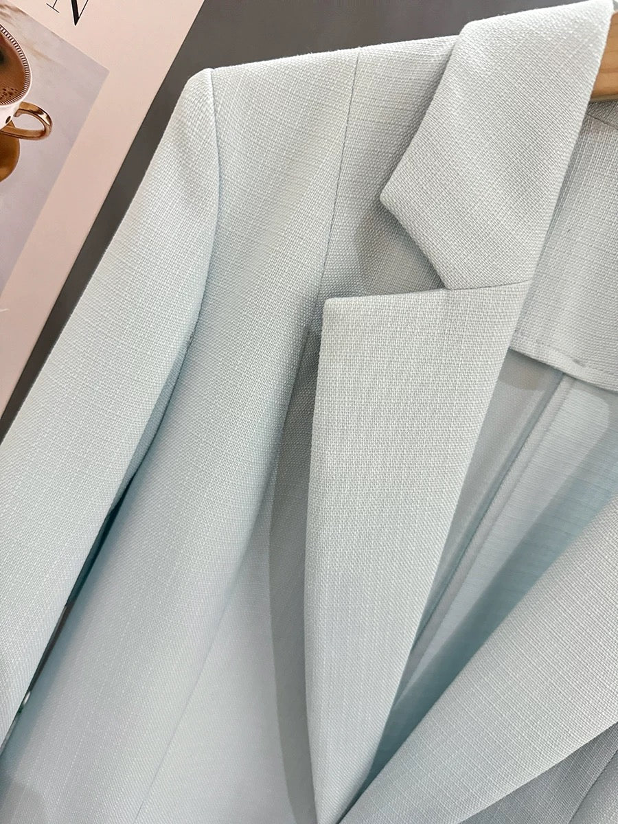 Blue Korean style small suit jacket for women summer thin straight three-quarter sleeves 2025 new commuter professional suit trend