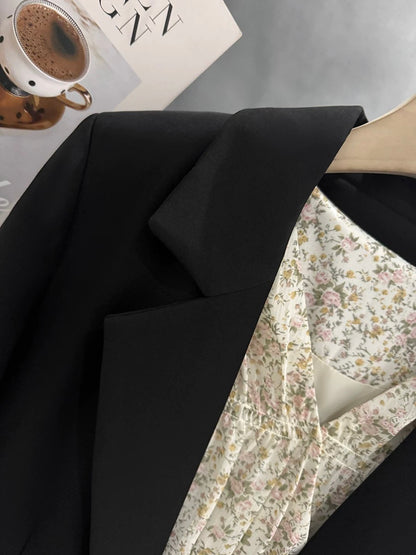 Black Hepburn style slim suit jacket for women 2025 new spring and autumn British style suit college formal uniform