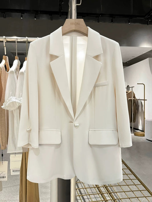 Beige fashionable suit jacket for women 2025 new summer light and gentle style simple commuter suit