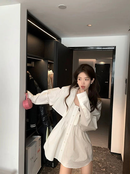 Tongse | Xiaoju's same style suit, Dawang hot girl's daily shirt skirt two-piece white dress for women