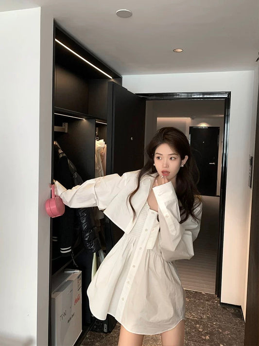 Tongse | Xiaoju's same style suit, Dawang hot girl's daily shirt skirt two-piece white dress for women