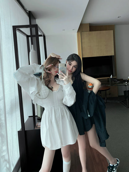 Tongse | Xiaoju's same style suit, Dawang hot girl's daily shirt skirt two-piece white dress for women