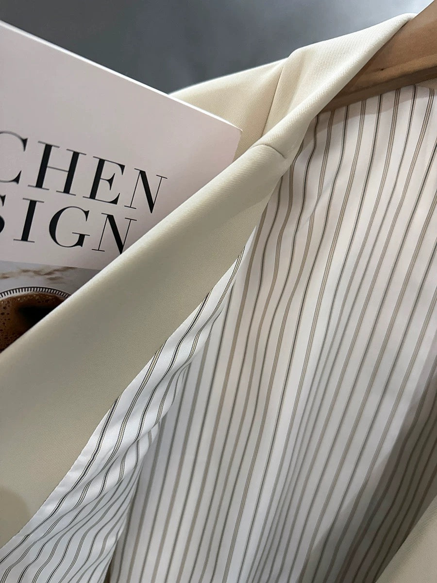 Off-white college style suit jacket for women 2025 spring and autumn new style popular striped suit goddess style uniform
