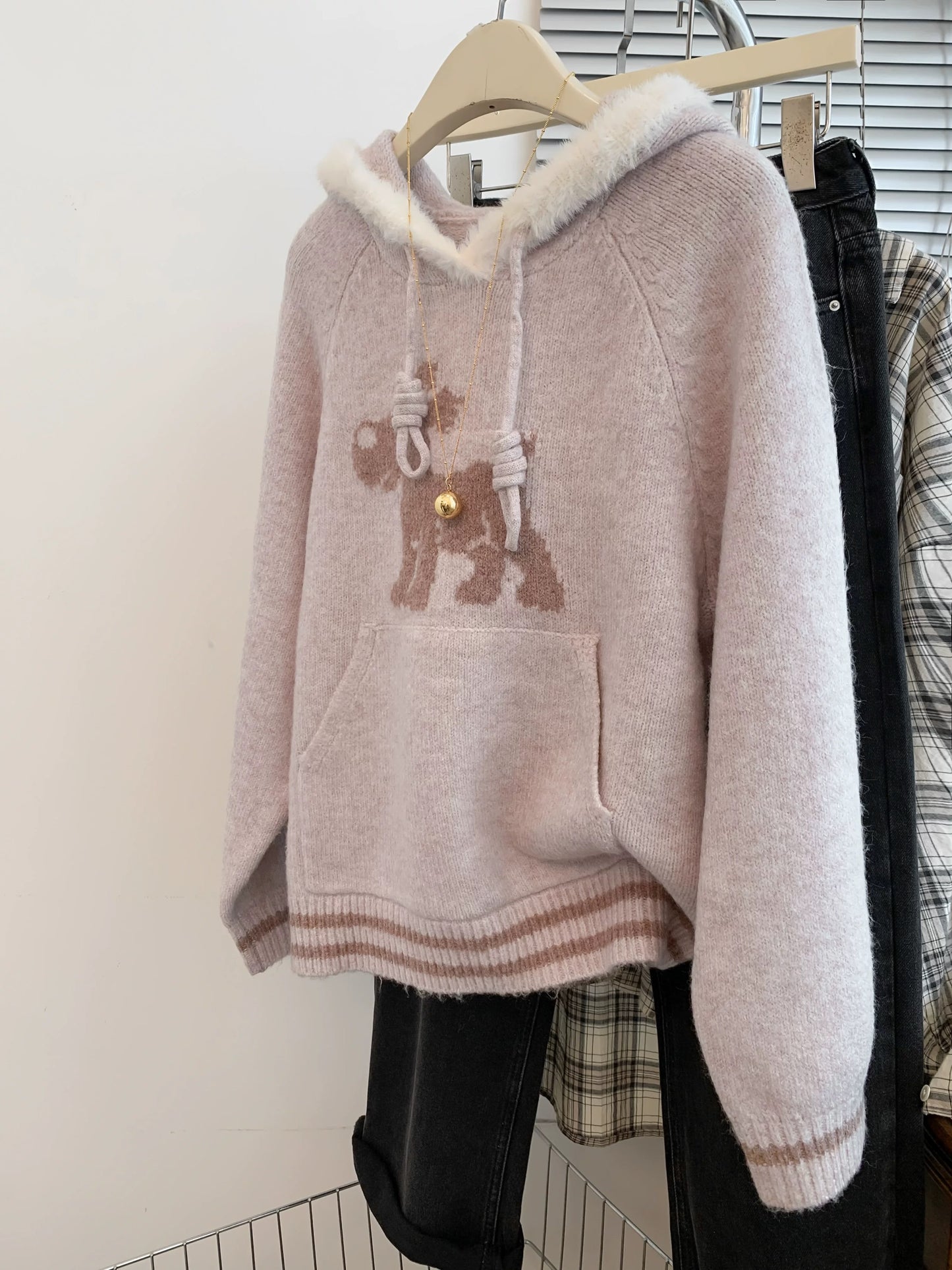 style bow-knitted sweater cardigan coat for women in early autumn straight shoulder French design short outerwear