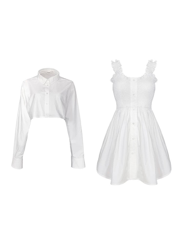 Tongse | Xiaoju's same style suit, Dawang hot girl's daily shirt skirt two-piece white dress for women