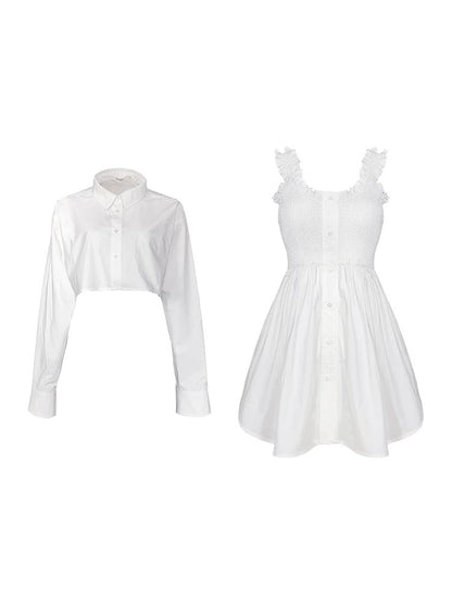 Tongse | Xiaoju's same style suit, Dawang hot girl's daily shirt skirt two-piece white dress for women