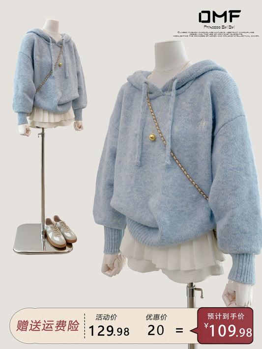 style bow-knitted sweater cardigan coat for women in early autumn straight shoulder French design short outerwear