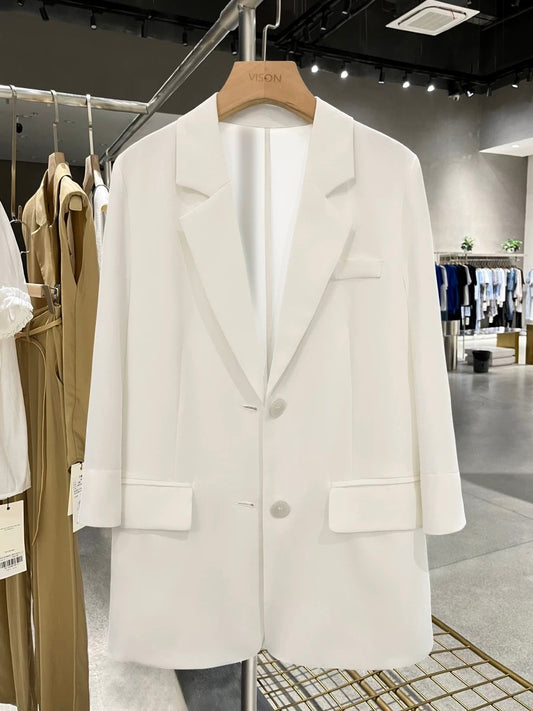 Spring and summer white temperament casual street suit jacket women 2025 new thin loose lazy style fashion suit