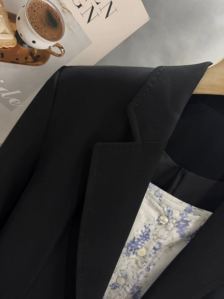 Black Korean style slim suit jacket women 2025 new spring and autumn high-end professional Hepburn style early spring suit