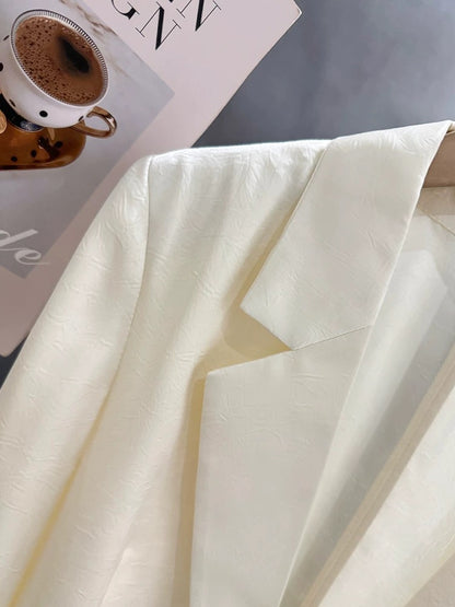 Off-white simple cuff lace thin suit jacket for women 2025 new summer imitation acetate texture suit
