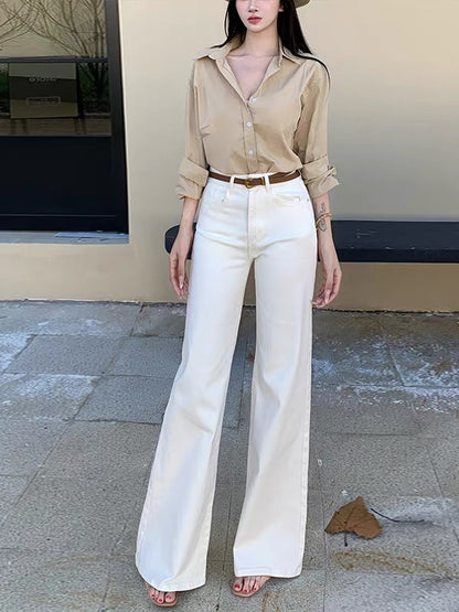 Li Li's Shop: High-waisted, loose-fit, slimming trousers featuring a slight flare and a non-clinging fit—new for Autumn 2026.