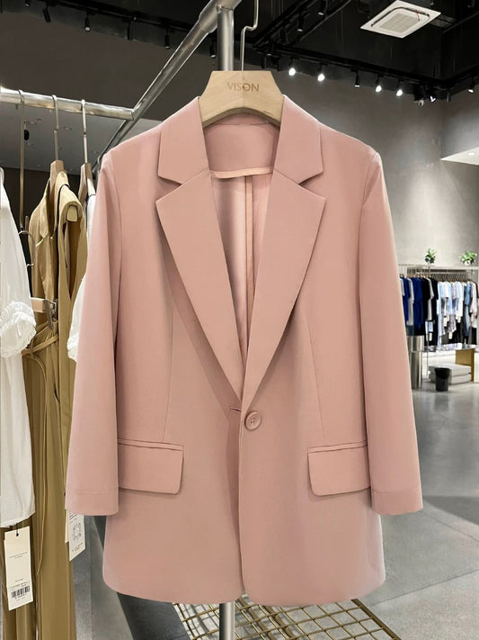 Pink thin three-quarter sleeve professional suit jacket for women 2025 summer new style sweet mature style Hong Kong style suit