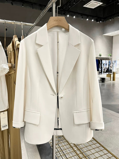 Beige Korean style temperament suit jacket women's summer thin section 2025 new nine-point sleeves fashionable commuter suit trend